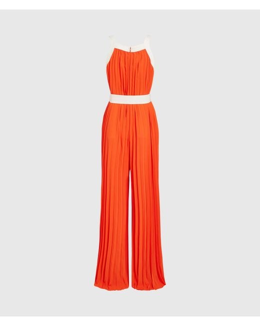 Karl Lagerfeld Red Pleated Jumpsuit