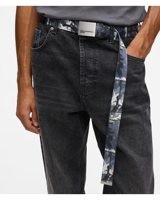 KL Jeans Blue Graffiti Print Webbing Belt, Multicoloured for men