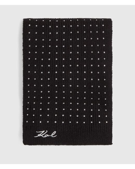 Karl Lagerfeld Black K/Signature Long Rhinestone Scarf