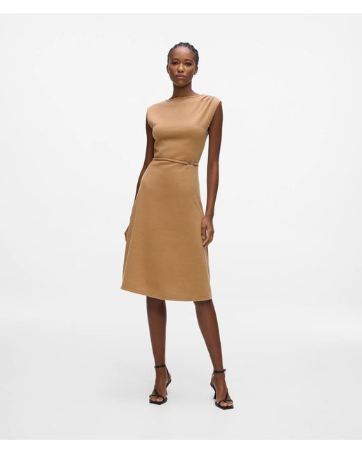 Karl Lagerfeld Natural Belted Sleeveless Jersey Dress
