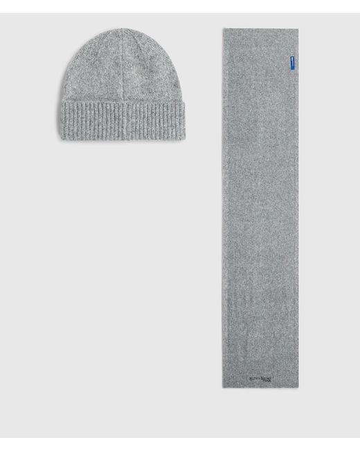 KL Jeans White Melange Beanie And Scarf Gift Set