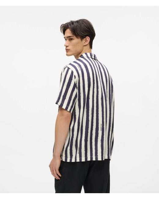 Karl Lagerfeld White Ikon Short-Sleeved Striped Bowling Shirt for men