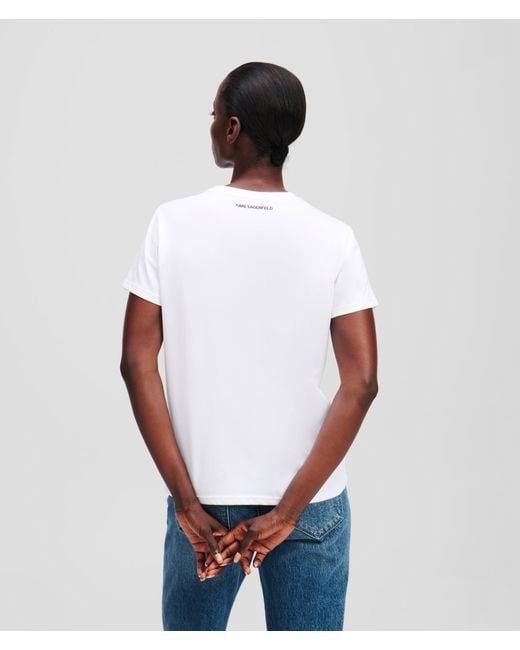 Karl Lagerfeld White Ikon Karl & Choupette Rhinestone T-Shirt