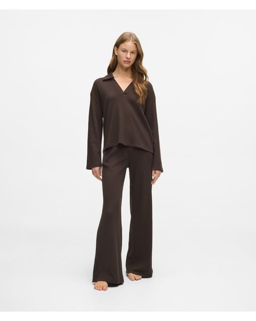 Karl Lagerfeld Brown Waffle Loungewear Polo Shirt