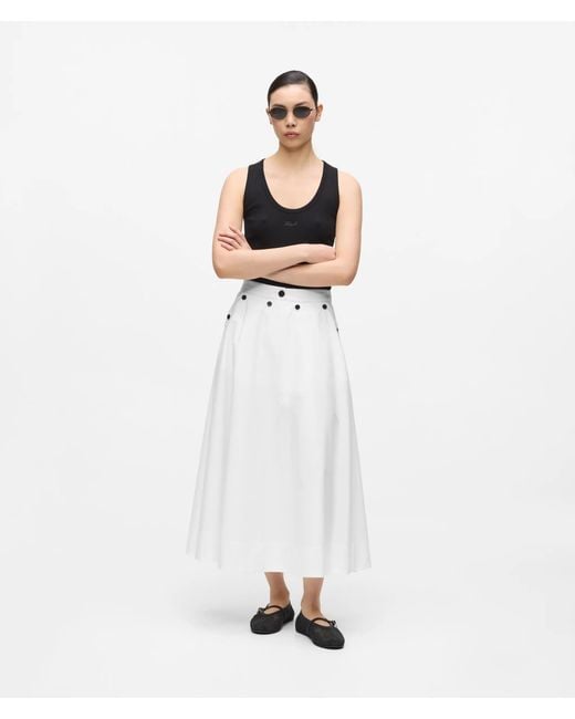 Karl Lagerfeld White Button Detail A-Line Skirt
