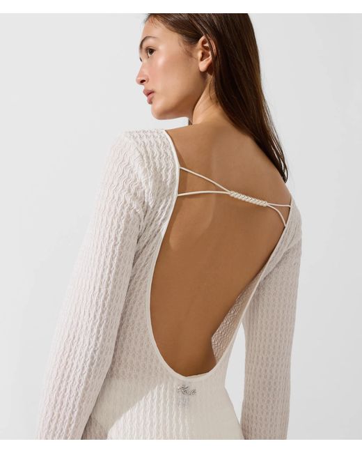 Karl Lagerfeld White Textured Faux-Pearl Mini Beach Dress