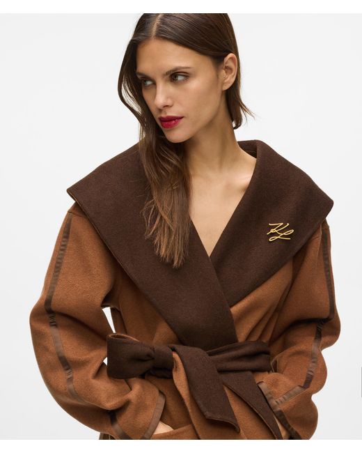 Karl Lagerfeld Brown Reversible Wool-Blend Coat