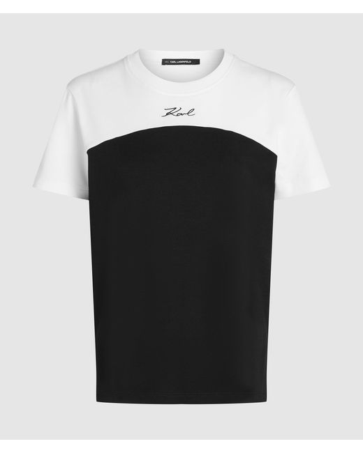 Karl Lagerfeld Black Signature Einfarbiges T-Shirt, Damen, Größe