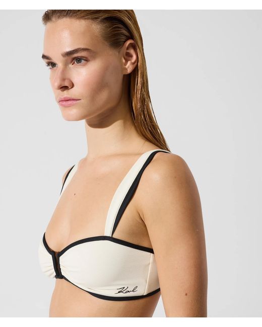 Karl Lagerfeld Natural Signature Piped Bandeau Bikini Top