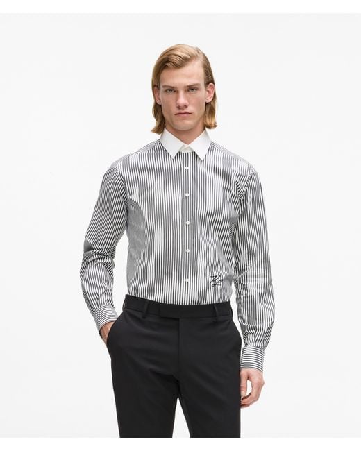 Karl Lagerfeld Gray Contrast Collar Striped Shirt for men