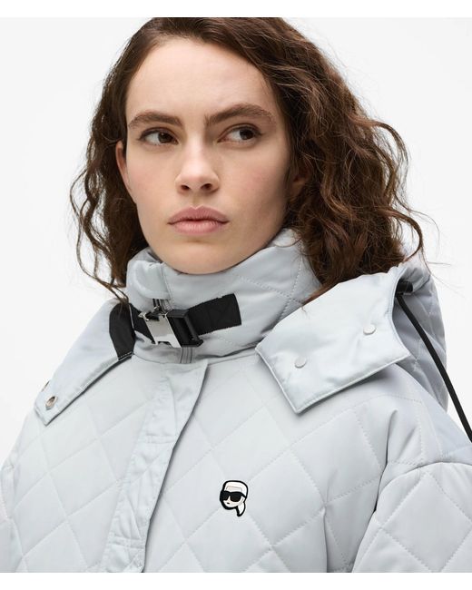 Karl Lagerfeld Gray Ikon Quilted Puffer Jacket