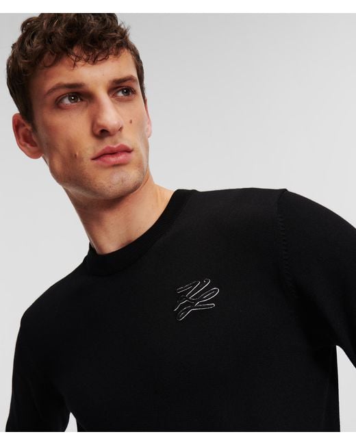 Karl Lagerfeld Black Knit Crew Neck Sweater for men