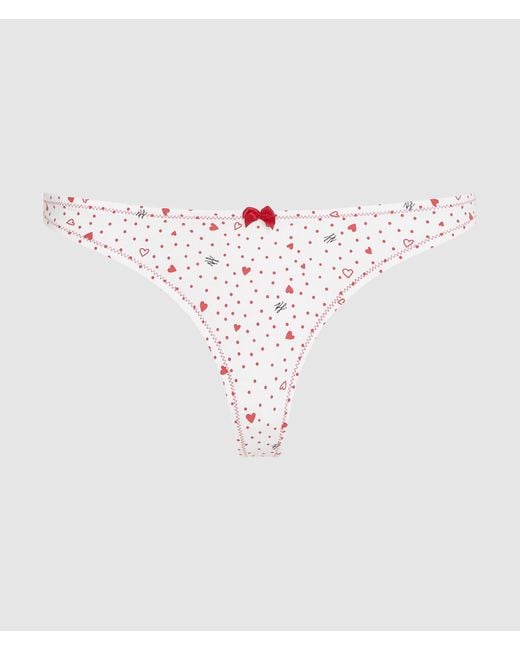 Karl Lagerfeld White Heart Print Thong, Multicoloured