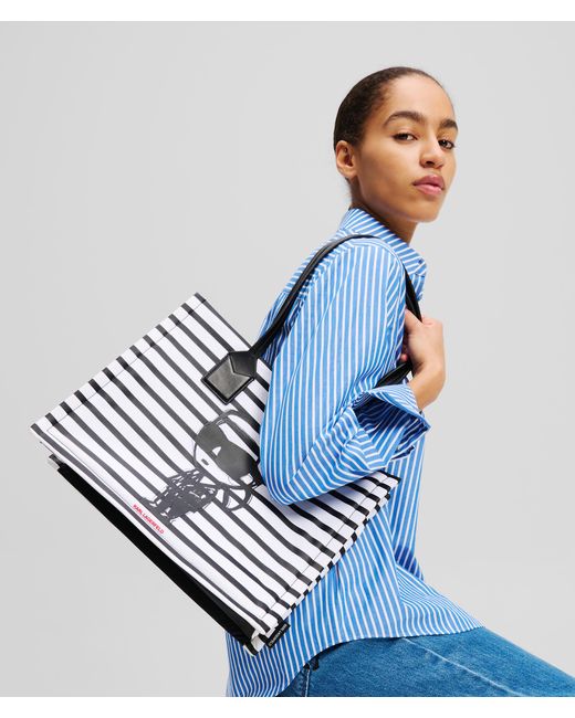Karl Lagerfeld White Ikon Striped Medium Tote Bag