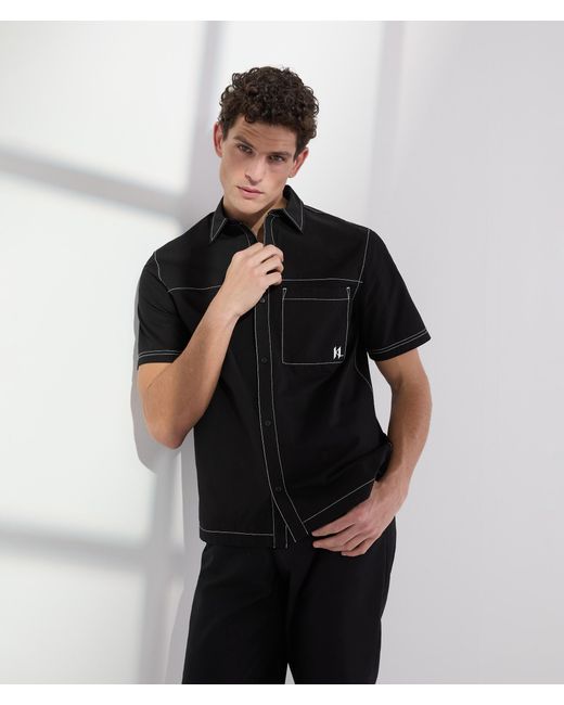 Karl Lagerfeld Black Short-sleeved Contrast Stitch Shirt for men