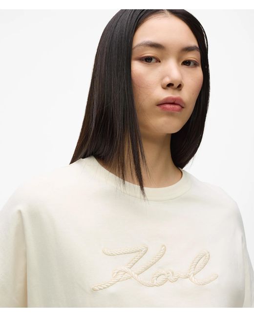 Karl Lagerfeld White Signature T-Shirt Mit Seilapplikation, Damen, Größe