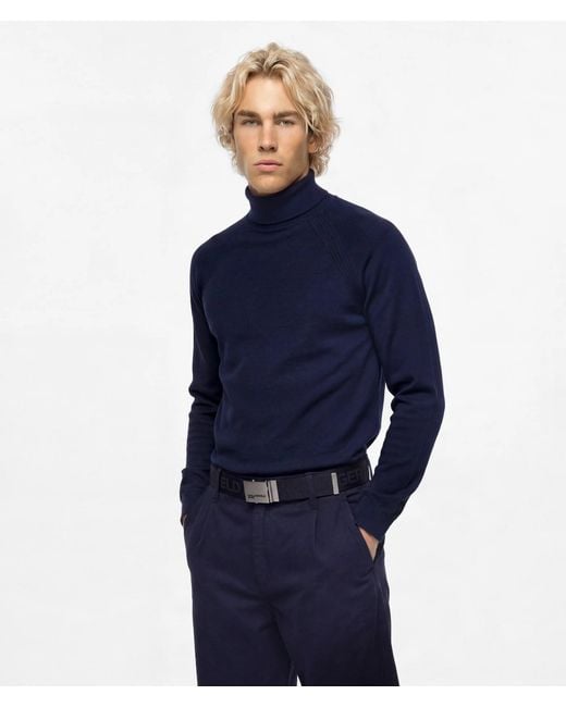 KL Jeans Blue Lightweight Knit Rollneck Sweater for men