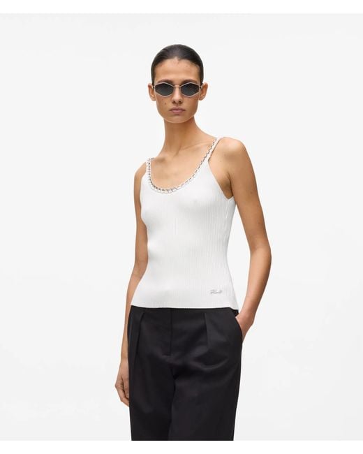 Karl Lagerfeld White Chain Detail Knit Top