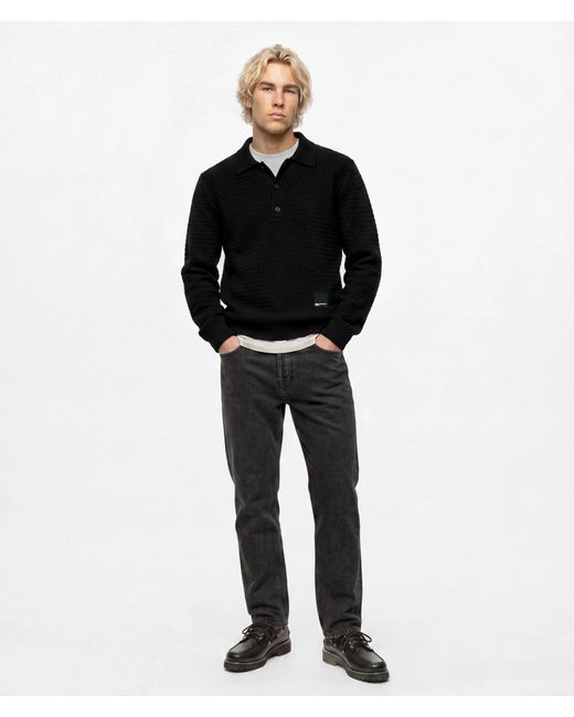 KL Jeans Black Long-Sleeved Knit Polo for men
