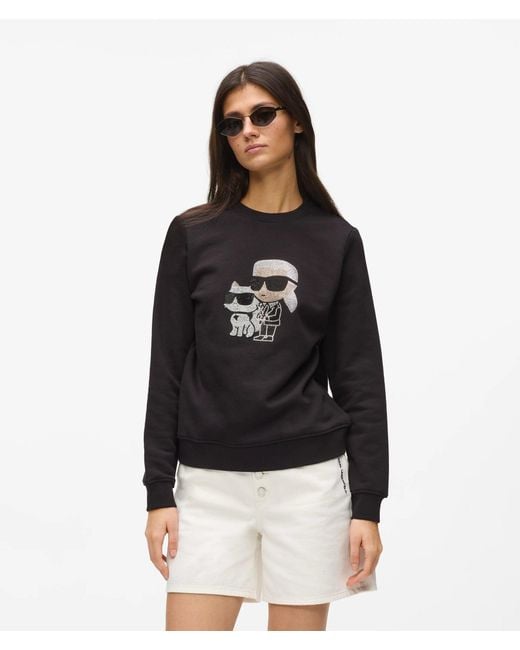 Karl Lagerfeld Black Ikon Rhinestone Karl & Choupette Sweatshirt