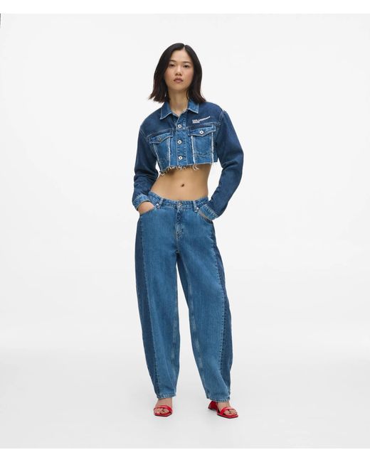KL Jeans Blue Blocked Mid-Rise Barrel-Leg Jeans