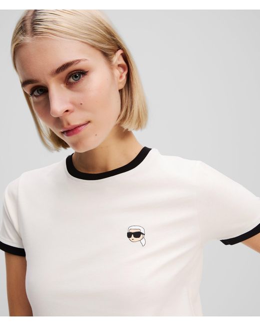Karl Lagerfeld White Ikon Contrast Piping T-Shirt