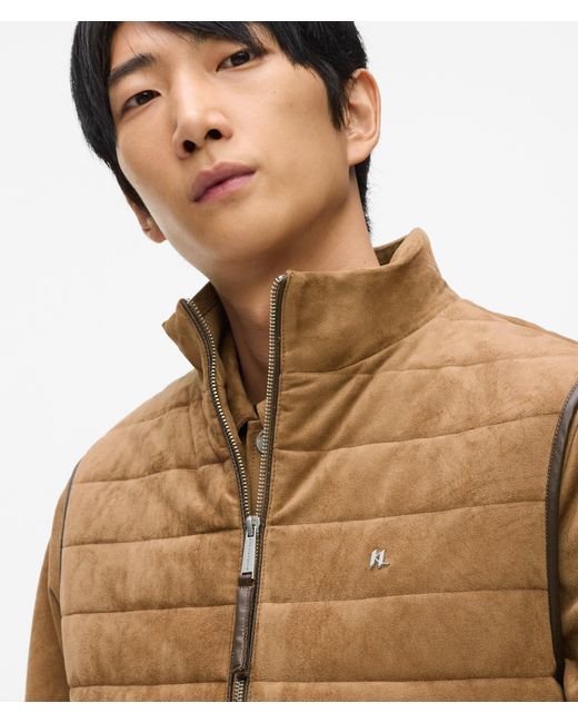 Karl Lagerfeld Natural Quilted Faux Suede Gilet for men