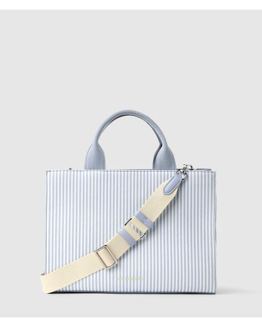 Karl Lagerfeld White Ikon Choupette Striped Square Tote Bag