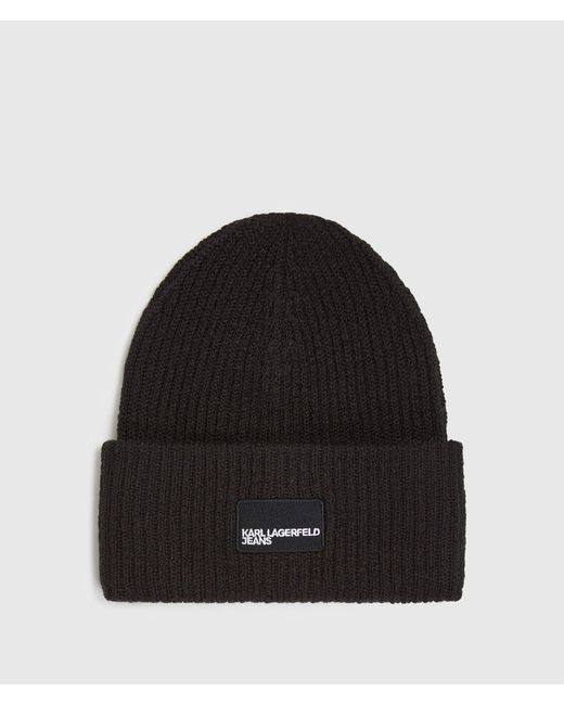 KL Jeans Black Logo Patch Long Beanie