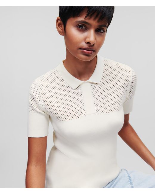 Karl Lagerfeld Pointelle Knitted Polo in White | Lyst UK