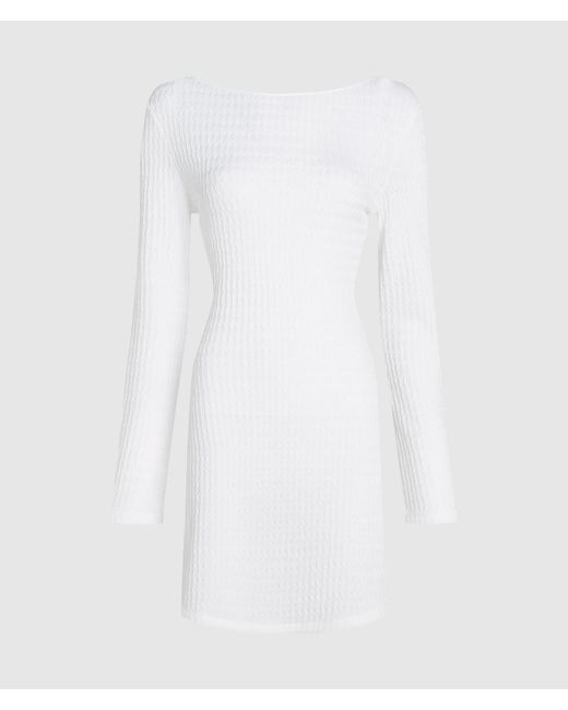 Karl Lagerfeld White Textured Faux-Pearl Mini Beach Dress