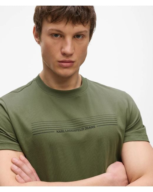 KL Jeans Green Slim Striped Logo T-Shirt for men
