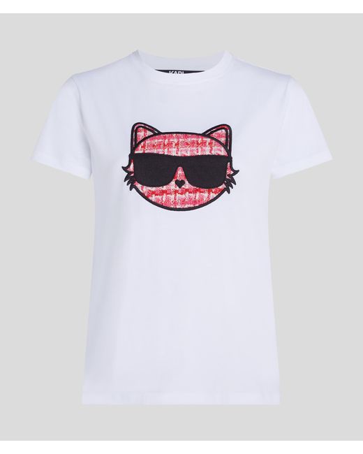 Karl Lagerfeld White K/ikonik Choupette Bouclé T-shirt