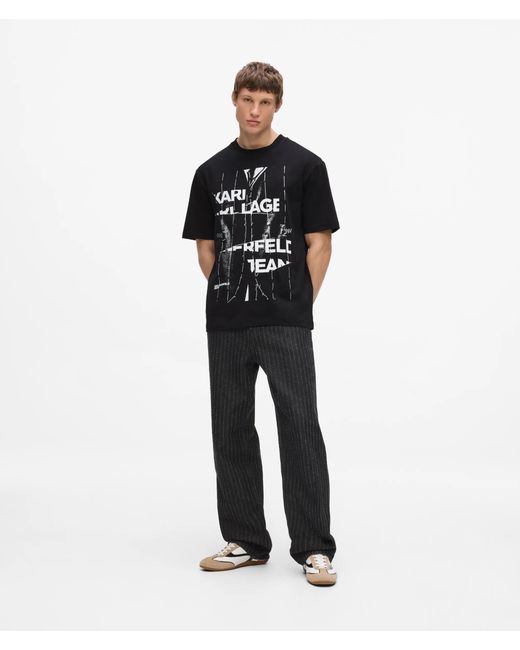 KL Jeans Black Relaxed Pinstripe Graphic T-Shirt for men
