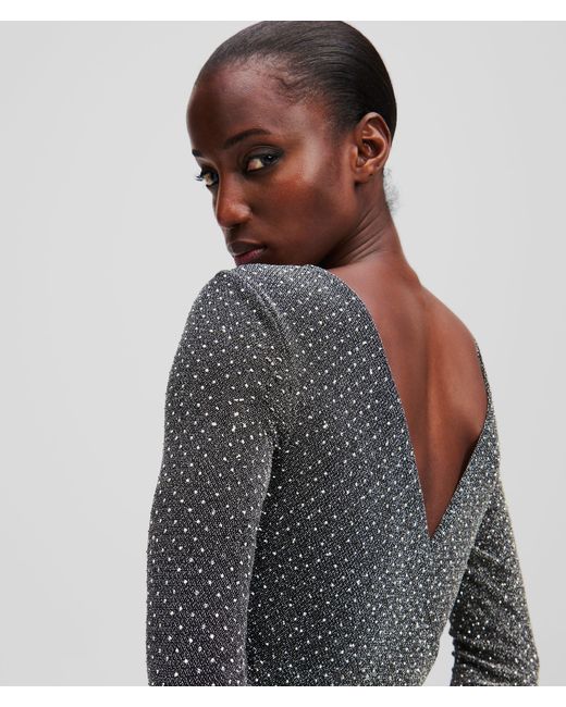 Karl Lagerfeld Gray Metallic Rhinestone Bodysuit