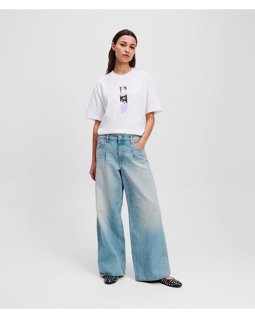 Karl Lagerfeld Blue Pleated Wide-leg Jeans