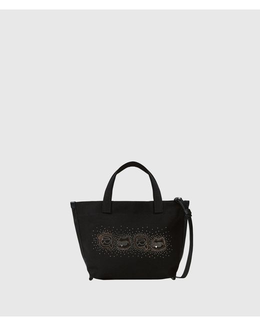 Karl Lagerfeld Black Ikon Rhinestone Small Shopper