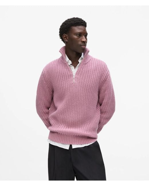 Karl Lagerfeld Pink Knitted Half-Zip Sweater for men