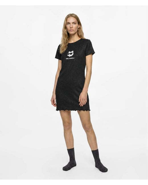Karl Lagerfeld Black Ikon Glitter Pajama Dress And Socks Gift Set