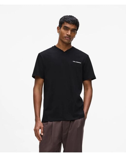 Karl Lagerfeld Black V-Neck Logo T-Shirt for men