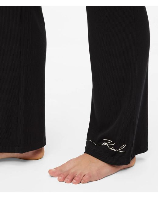 Karl Lagerfeld Black Signature Loungewear Flared Pants