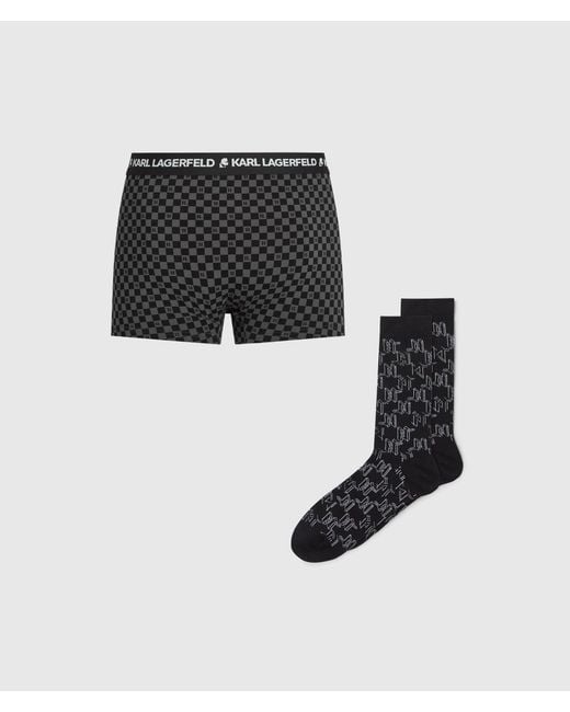 Karl Lagerfeld Black Monogram Trunks And Socks Gift Set for men