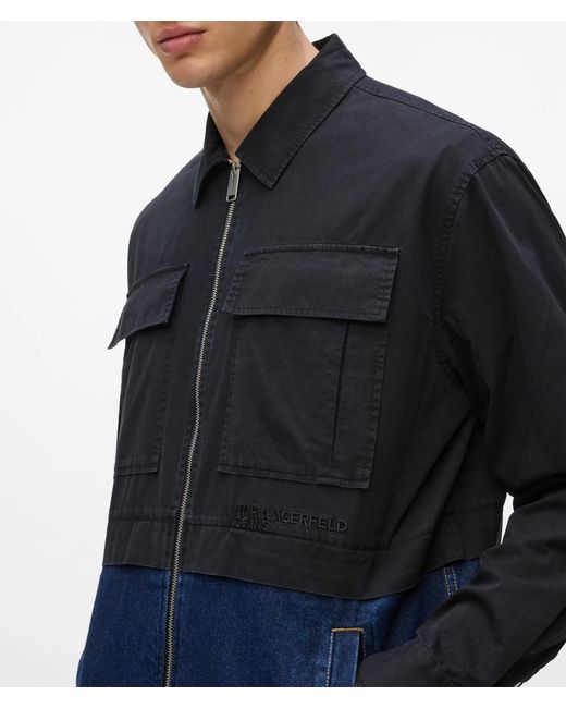 KL Jeans Blue Twill And Denim Overshirt for men