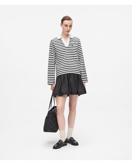 Karl Lagerfeld White Ikon Striped Long-Sleeved Polo Shirt