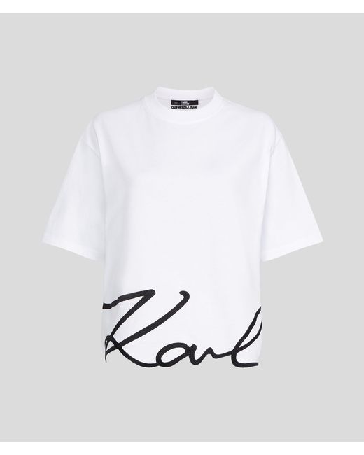 Karl Lagerfeld Blue T-Shirt Mit Signatur-Saum, Damen, Größe