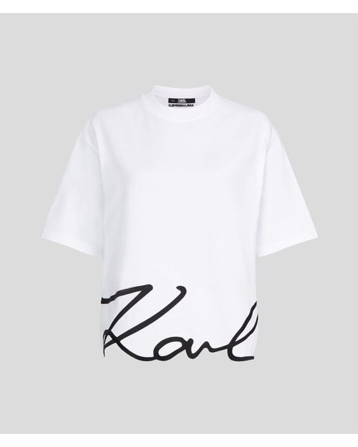Karl Lagerfeld Blue T-Shirt Mit Signatur-Saum