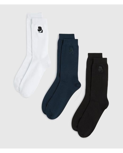 Karl Lagerfeld Blue Kameo Socks – 3-Pack, Multicoloured for men