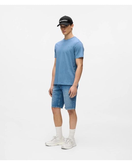 Karl Lagerfeld Blue Monogram Linen Blend T-Shirt for men