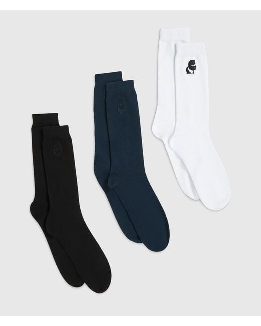 Karl Lagerfeld Blue Kameo Socks – 3-Pack, Multicoloured for men
