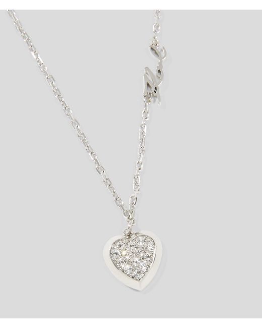 Karl Lagerfeld White Pavé Heart Charm Necklace